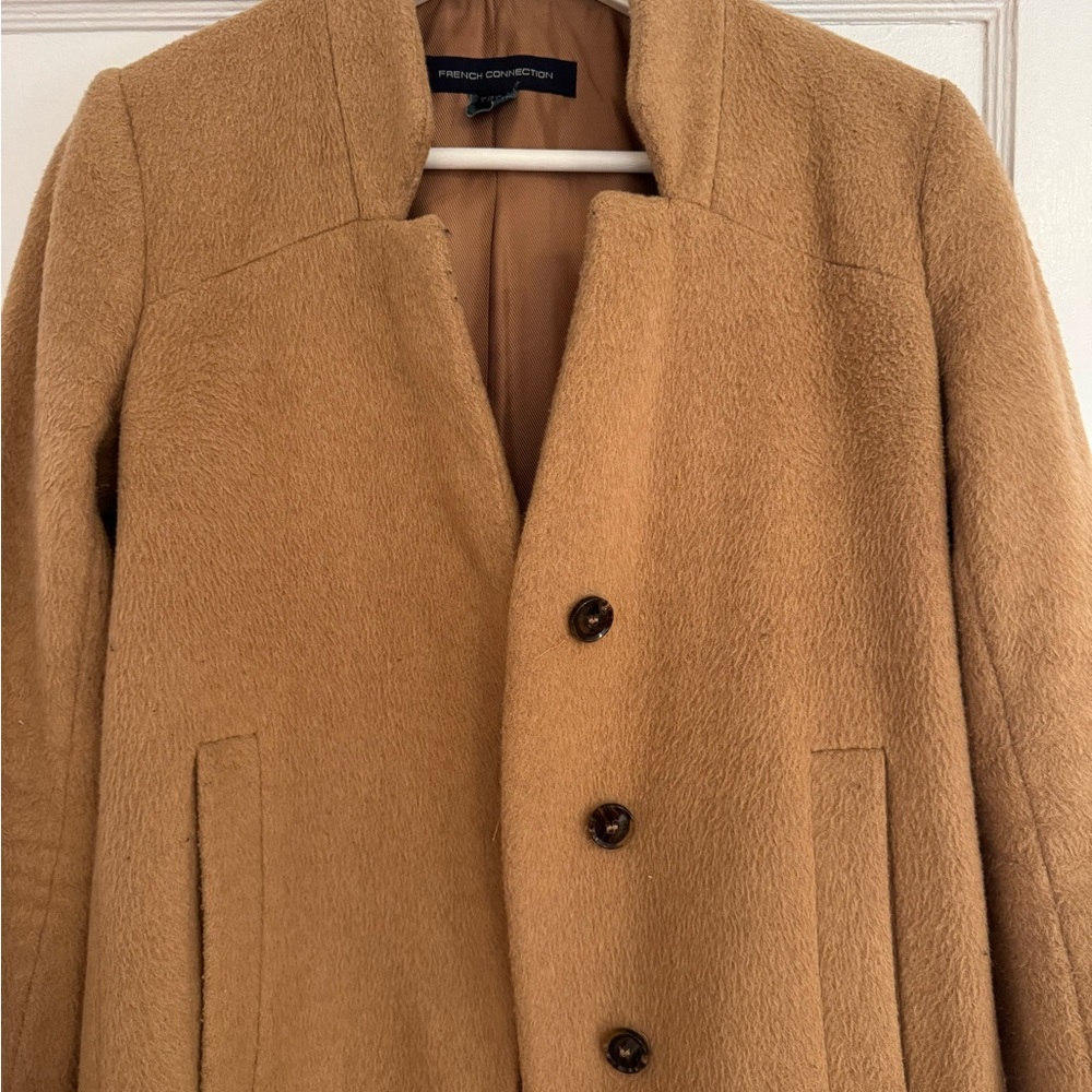 French Connection Tan Pea Coat with Notched Lapel
